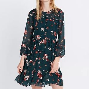 NWT Madewell Sheer-Sleeve Pintuck Dress Size 14